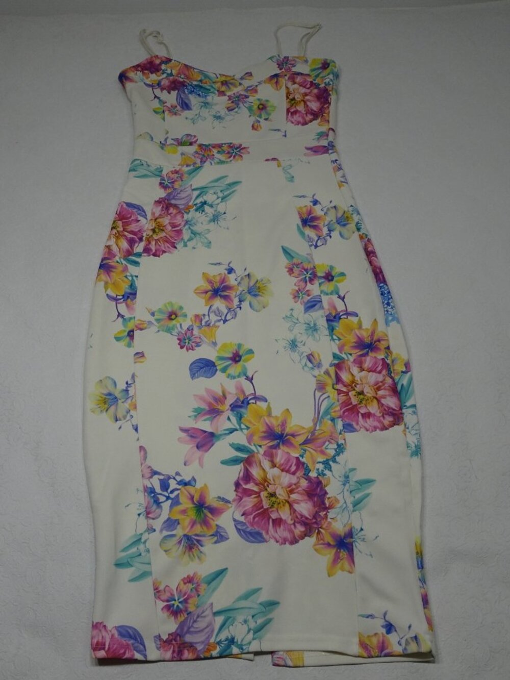 Boohoo Size 8 Spaghetti Straps Midi Fitted Floral Print Dress